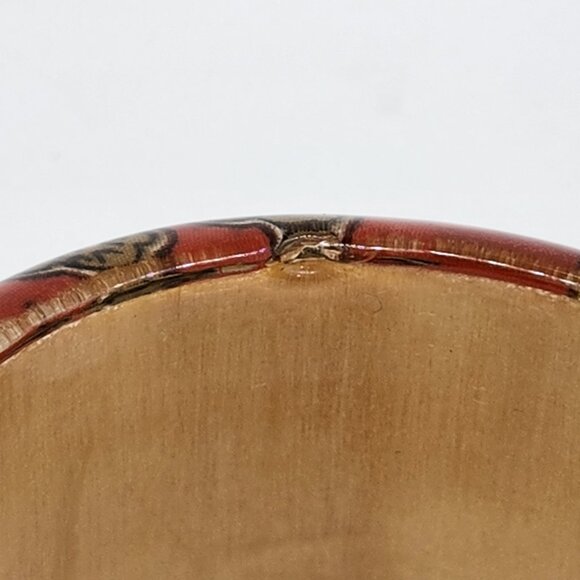 VINTAGE RETRO PAISLEY FLORAL CHUNKY BOHO BANGLE BRACELET DOMED CORAL RED - Picture 6 of 7